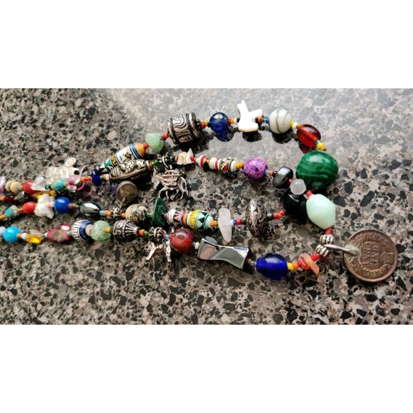2 Strand Native American Fetish Treasure Necklace Bead Stone Figures IndianPenny - Picture 2 of 11